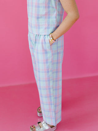 Ruby Plaid Pant Set in Blue/Mint