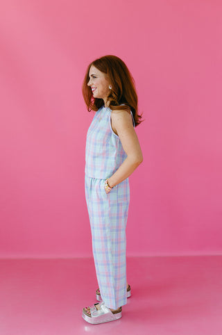 Ruby Plaid Pant Set in Blue/Mint