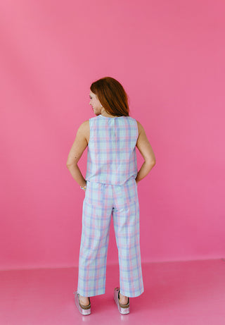Ruby Plaid Pant Set in Blue/Mint