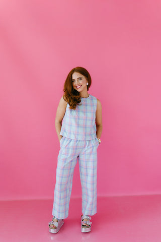 Ruby Plaid Pant Set in Blue/Mint