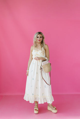 Townes Embroidered Midi Dress in Butter