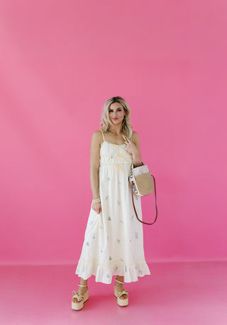 Townes Embroidered Midi Dress in Butter