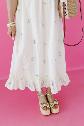 Townes Embroidered Midi Dress in Butter