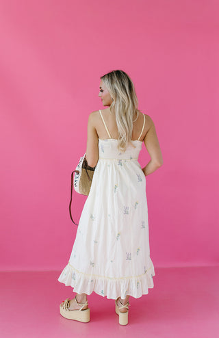Townes Embroidered Midi Dress in Butter