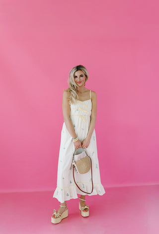 Townes Embroidered Midi Dress in Butter