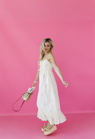 Townes Embroidered Midi Dress in Butter