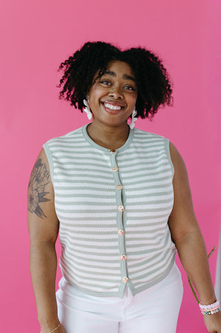Alma Stripe Sweater Vest in Mint