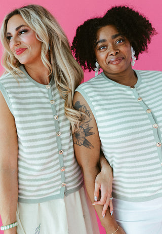 Alma Stripe Sweater Vest in Mint