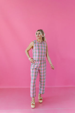 Ruby Plaid Pant Set in Pink/Green