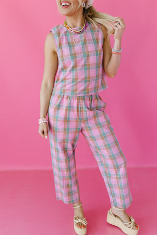 Ruby Plaid Pant Set in Pink/Green