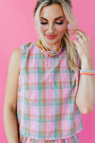 Ruby Plaid Pant Set in Pink/Green