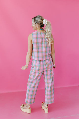 Ruby Plaid Pant Set in Pink/Green