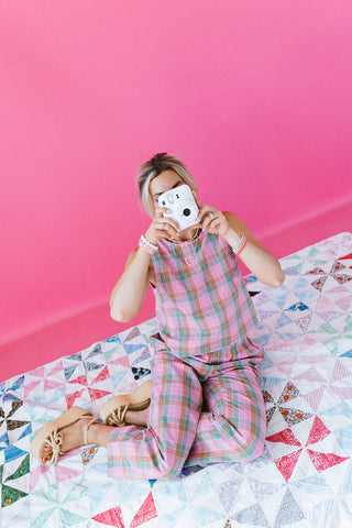 Ruby Plaid Pant Set in Pink/Green