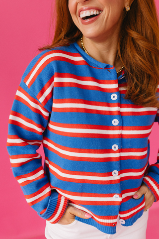 Alexa Stripe Cardigan in Blue Combo
