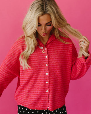 Piper Cardigan - Raspberry Mini Stripe RESTOCK