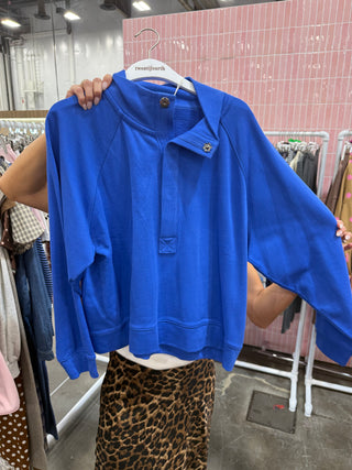 Sammy 3/4 Pullover Sweatshirt in Cobalt *PREORDER*