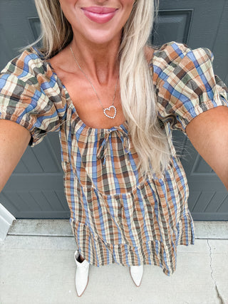 Jessica Plaid Puff Sleeve Midi Dress