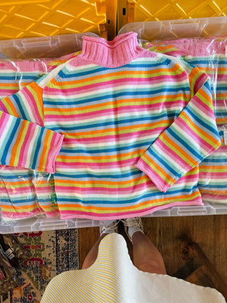 Cambri Mock Neck Stripe Sweater in Hibiscus Multi