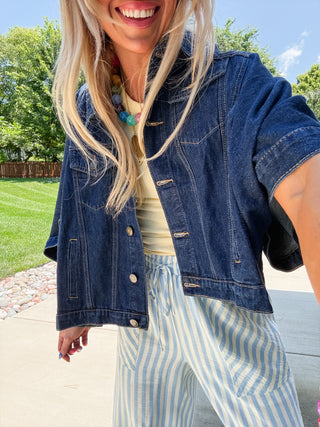 Kit Denim Cape Jacket in Dark Denim