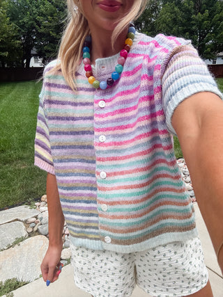 Bowen Short Sleeve Cardigan in Lavender Mix