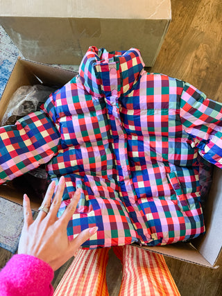 Melanie Multi Colored Puffer Check Jacket