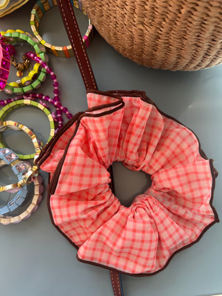 Oversized Scrunchie in Coral Plaid