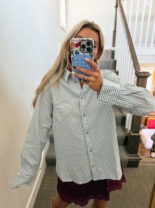 Lisa Stripe Heart Pocket Button Down