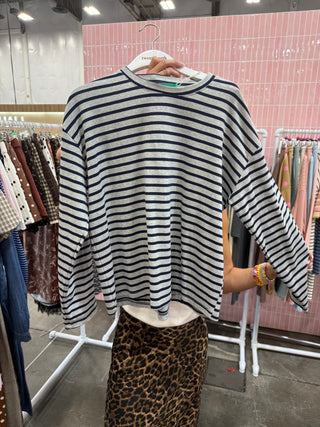 Lucy Stripe Long Sleeve in Grey/Navy *PREORDER*