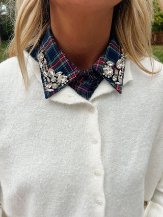 Navy Christmas Plaid Rhinestone Collar