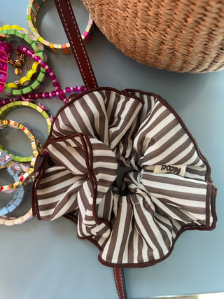 Oversized Scrunchie in Mocha Stripe