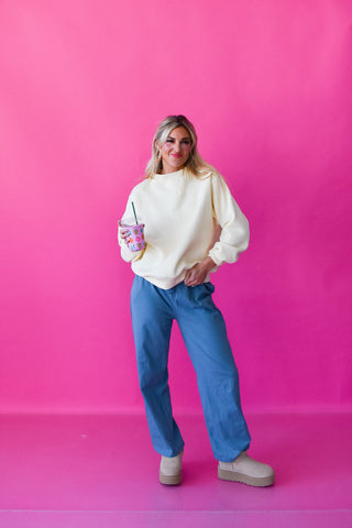 Olivia Mock Neck Sweatshirt In Butter Yellow