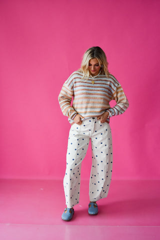 Bowen Multi Colored Sweater in Peach/Sage