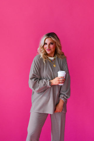 Nyah Striped Tunic Top in Brown/Cream