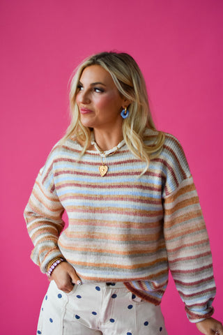 Bowen Multi Colored Sweater in Peach/Sage