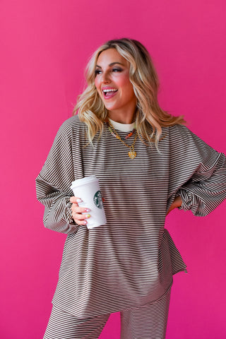Nyah Striped Tunic Top in Brown/Cream