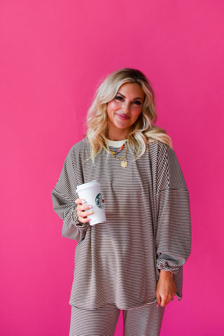 Nyah Striped Tunic Top in Brown/Cream
