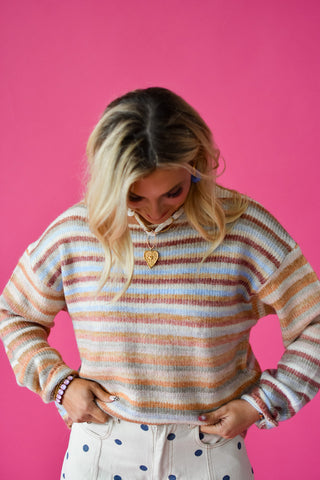 Bowen Multi Colored Sweater in Peach/Sage