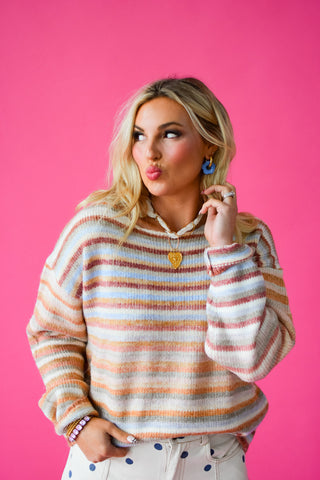 Bowen Multi Colored Sweater in Peach/Sage