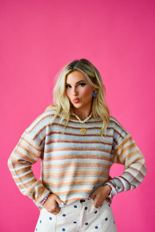 Bowen Multi Colored Sweater in Peach/Sage
