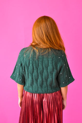 Esme Rhinestone Sweater in Evergreen