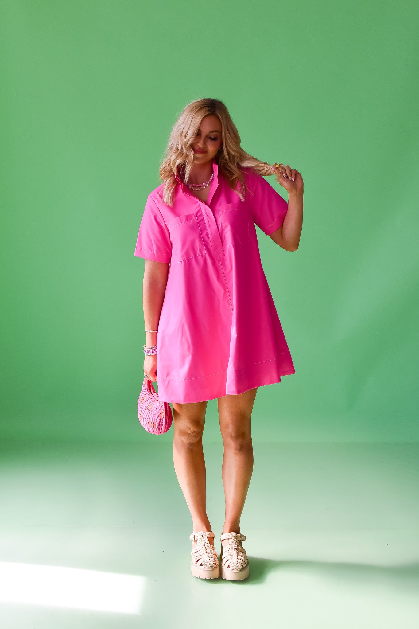 Lula Shift Dress in Hot Pink