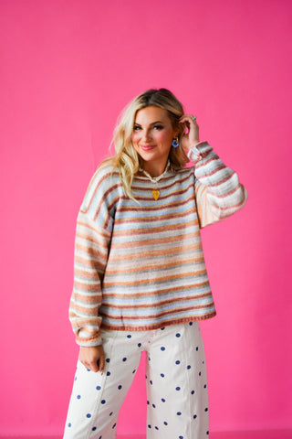 Bowen Multi Colored Sweater in Peach/Sage