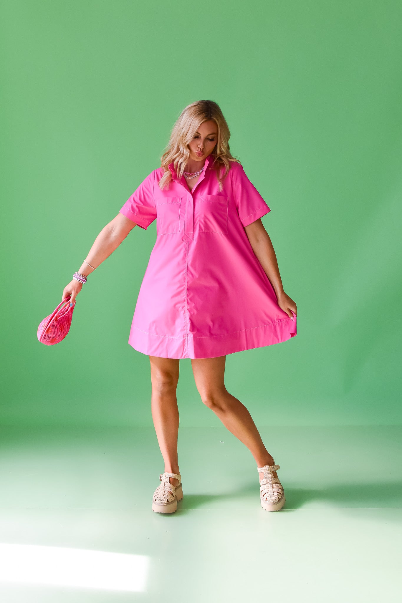 Lula Shift Dress in Hot Pink