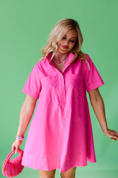 Lula Shift Dress in Hot Pink