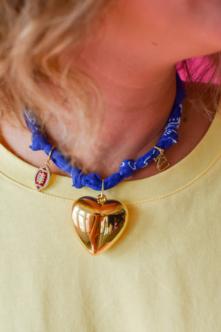 Blue Bandana Gold Heart Necklace
