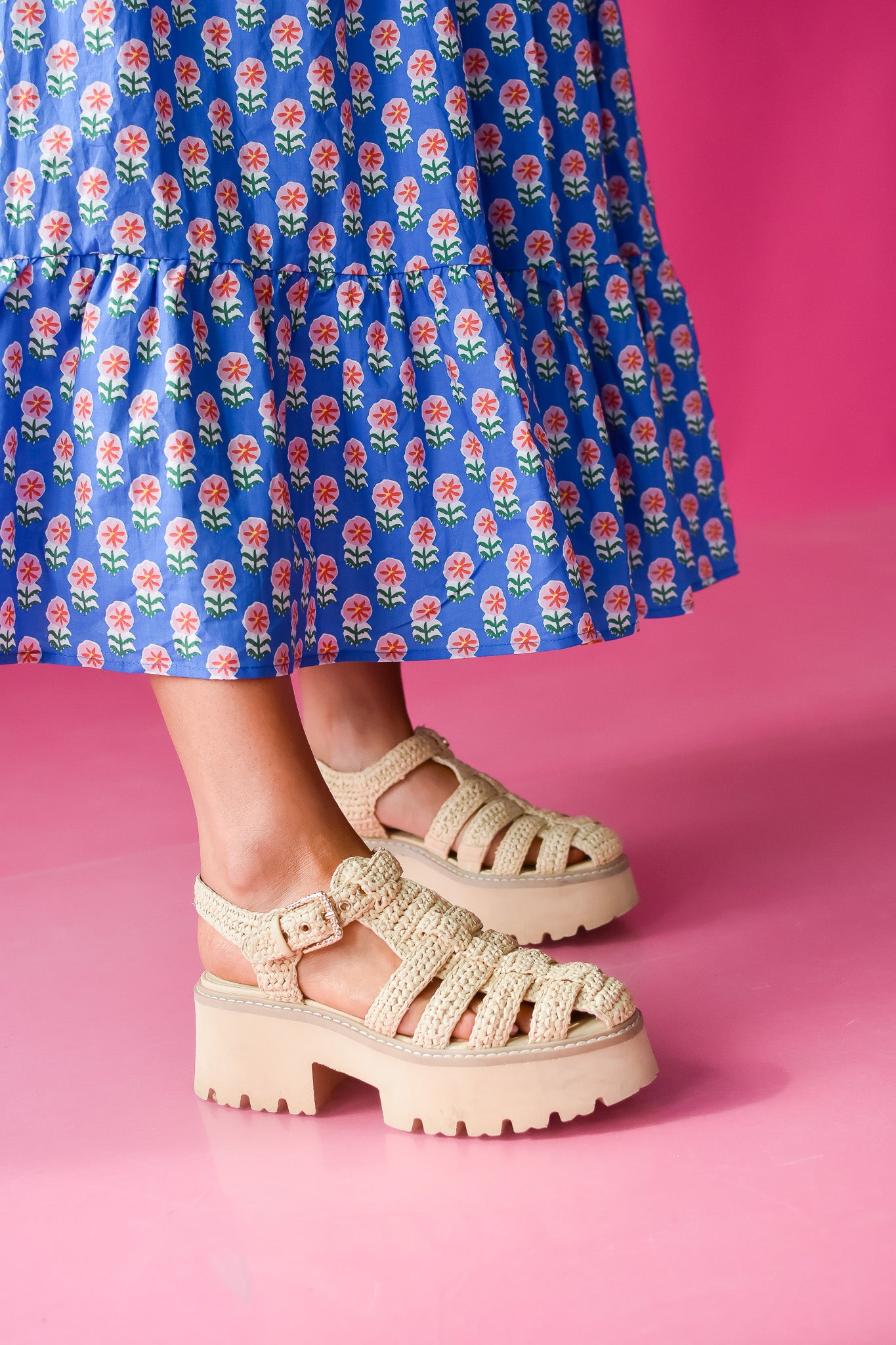 Rosemary Floral Nap Dress in Blue/Pink