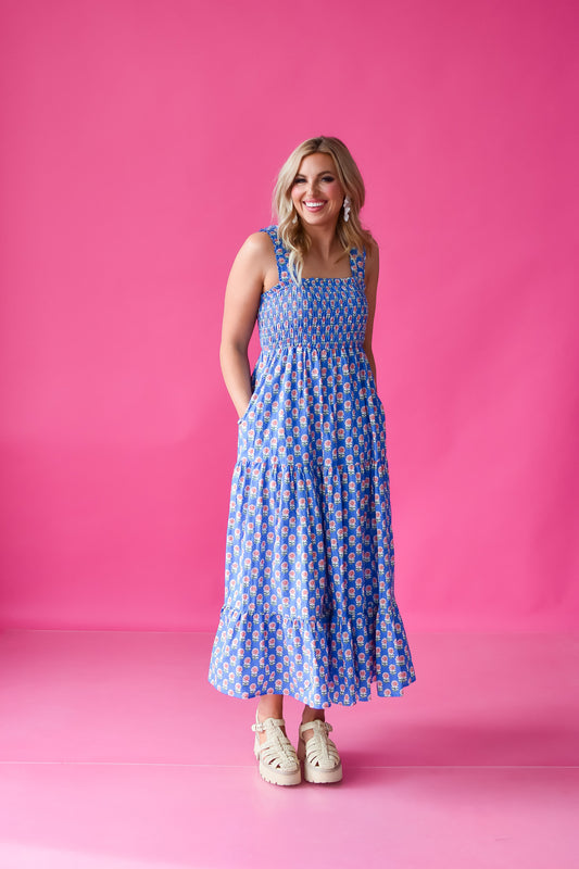Rosemary Floral Nap Dress in Blue/Pink