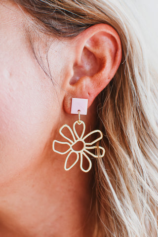 Pink Gold Flower Earrings