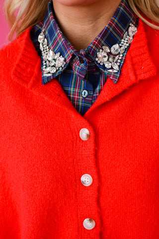 Navy Christmas Plaid Rhinestone Collar