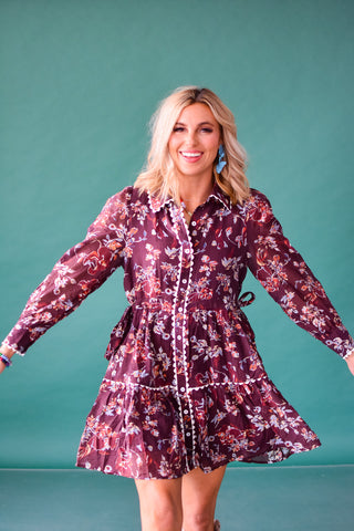 Annalise Floral Mini Dress - Merlot